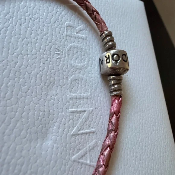 SOLD! Pandora Pink Braided leather Bracelet Silver - Picture 5 of 7